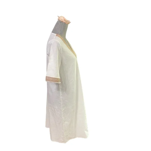 Noracora Women Size S Cotton Shift Dress Mid Sleeve Cream Embroidered Lace Neck - Image 5