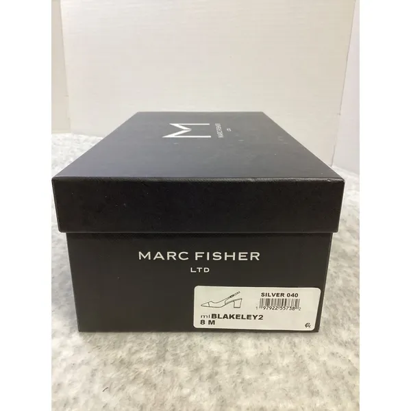 Marc Fisher LTD Blakeley 2 Silver Metallic Black‎ Cap Toe Slingback Pumps 8M New - Image 6