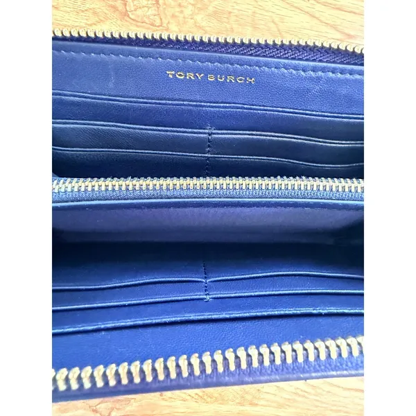 Tory Burch Fleming Zip Continental Wallet Navy Blue Quilted Leather OS Soft Luxe - Image 8