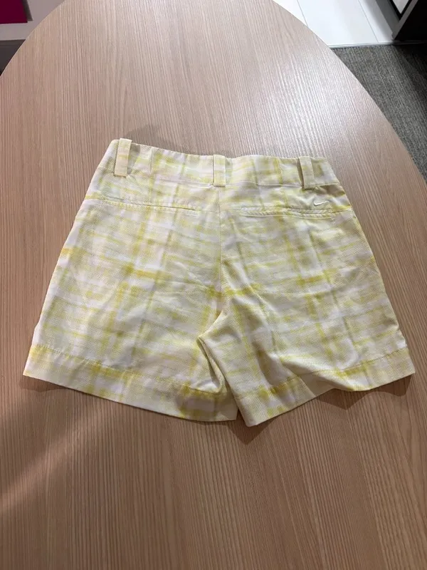 Nike Golf Shorts Size 2 Yellow and White Plaid Dri-Fit Polyester Zip Fly Pockets - Image 3
