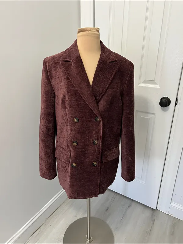 Commense Crushed Velvet Blazer Plum Size M - Image 2