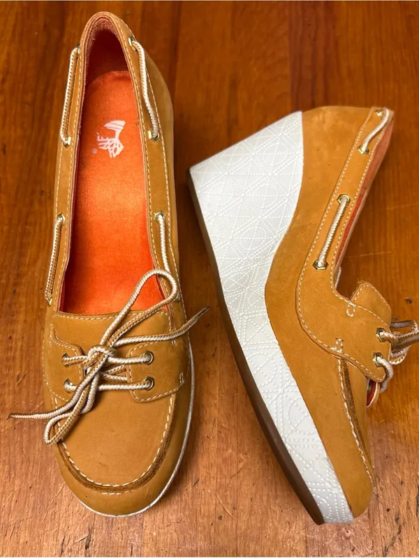 Timberland Skipher Mule Tan Boat Moccasin Wedge Leather size 7 - Image 2