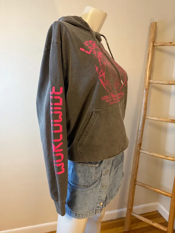 PrettyLittleThing GREY WORLDWIDE GRAPHIC OVERSIZED HOODIE Medium - Image 2
