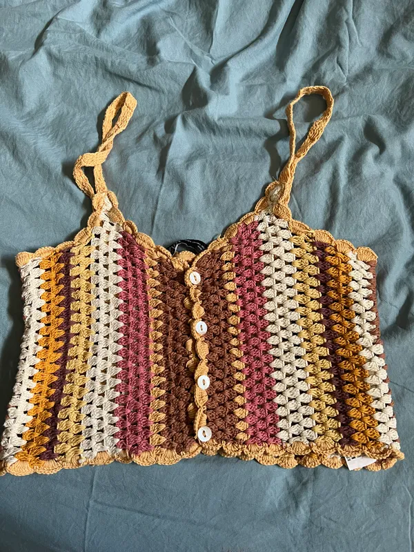 ZARA NWT Knit Multicolor BoHo Striped Crochet Crop Top SS21 Unlined - Image 7