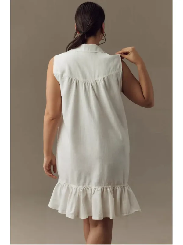 Anthropologie Pilcro Sleeveless V-Neck Linen Flounce Mini Dress XL Coastal Boho - Image 5