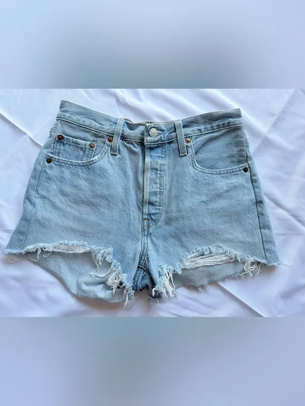 Levi’s 501 Button Fly Cotton High Rise Denim Shorts Size 28 - Image 3