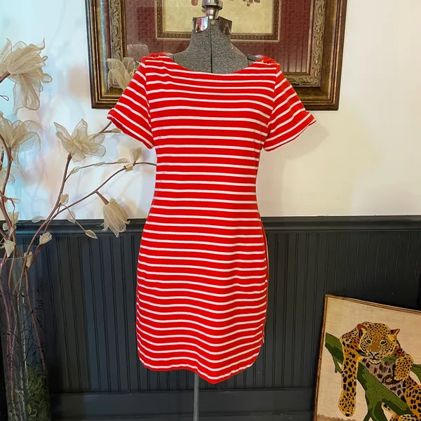 Tommy Bahama Jovanna Orange Stripe Lace-Up Shoulder Knit Dress Sz S 💚🎀 - Image 3