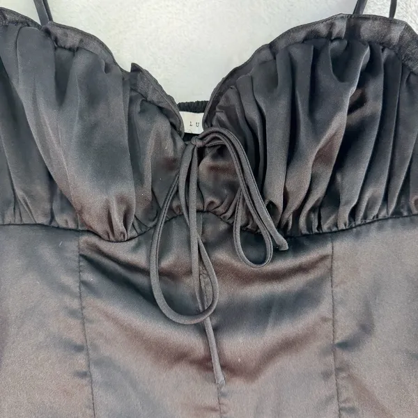 Y2K Gothic S Small Bustier Corset Top Black‎ Satin Lush Festival Punk Whimsigoth - Image 4