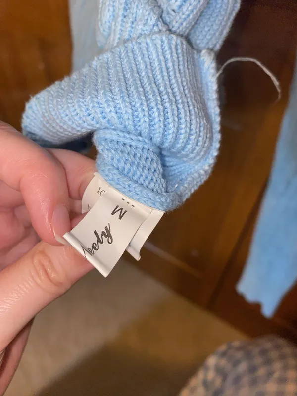 Blue Cable Knit Zip-Up Slim Fit Crop Knit Hoodie - Image 4