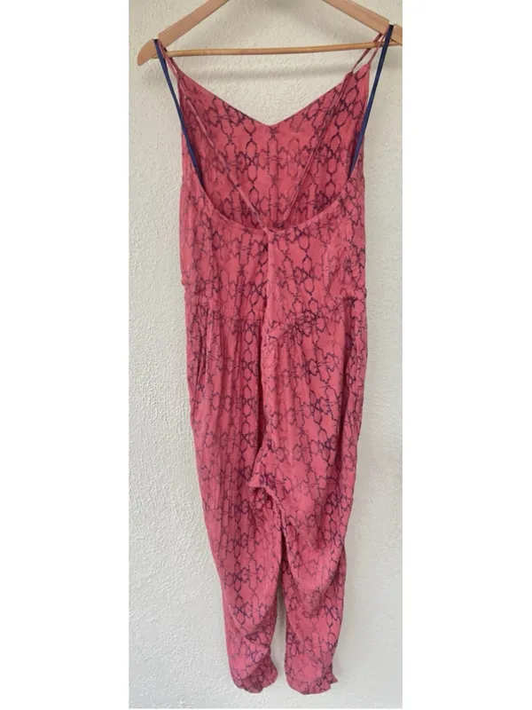 Free People Sunset Romper Tomato Combo Pink Printed Cami Jumpsuit Women's Medium - Image 4