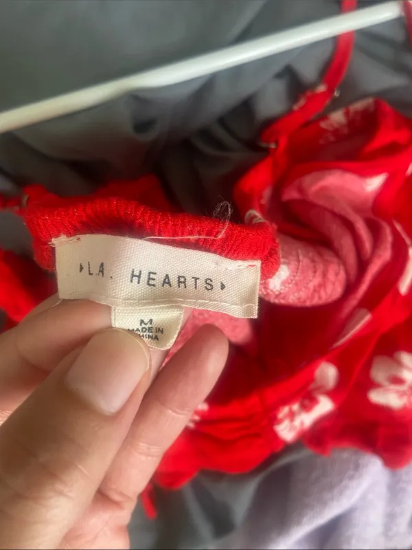 LA Hearts Red Floral Tie-Front Cami Crop Top - Image 9