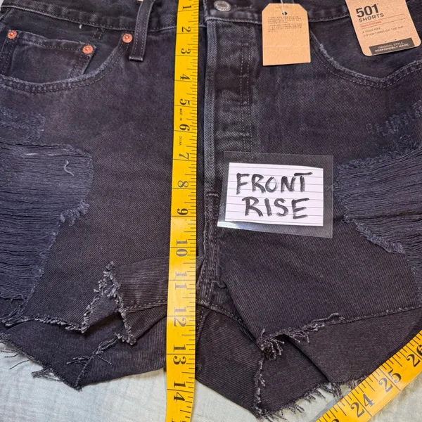 Levi's 501 Original Shorts Women 32 Black‎ Distressed High Rise Denim Cutoffs - Image 6
