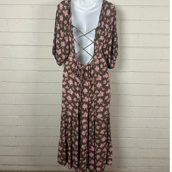 Urban Outfitters Lottie Chocolate Floral Tie-Back Midi Dress size L - Image 6