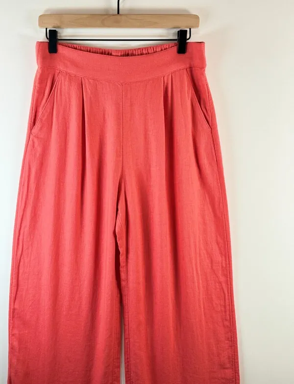 Abercrombie Fitch Women Pants Pink Pleated Linen Ultra Wide Leg Tailored Medium - Image 4