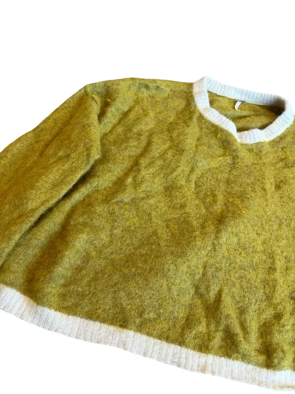Free People Serendipity V-Neck Fuzzy Sweater Unique Green Boxy Cropped Sz Large - Image 4