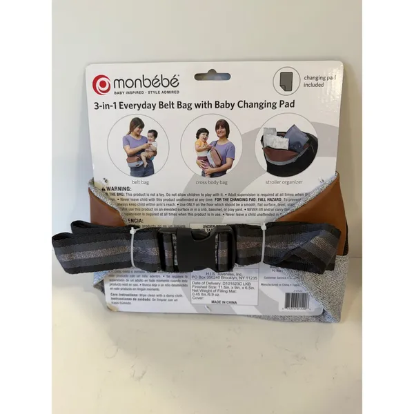 Monbebe 3-in-1 Everyday Belt Bag with Baby Changing Pad Grey Brown D101523C - Image 2