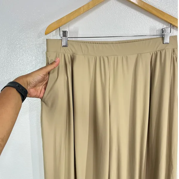 Uniqlo Ultra Stretch AIRism Straight Wide Pants Womens XL Khaki Beige UV Protect - Image 7