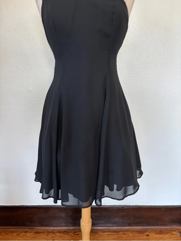 Jump Vintage 90s Goth Solid Black Strappy A-Line Mini Dress - Image 3