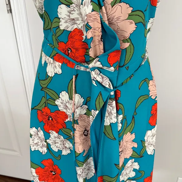 Lulus Teal Floral Wrap Midi Dress Size M - Image 3