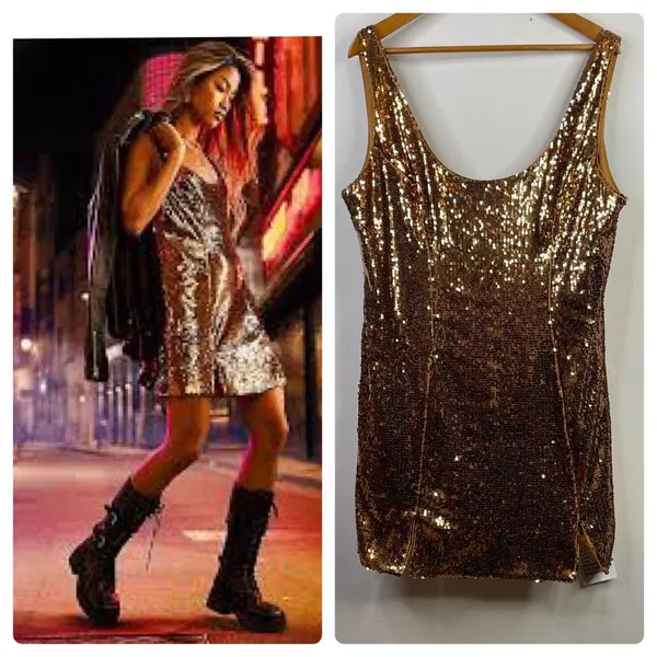 ASOS Bronze Copper Metallic Sequin Scoop Shimmer Sparkly Mini Dress women 14 new - Image 4