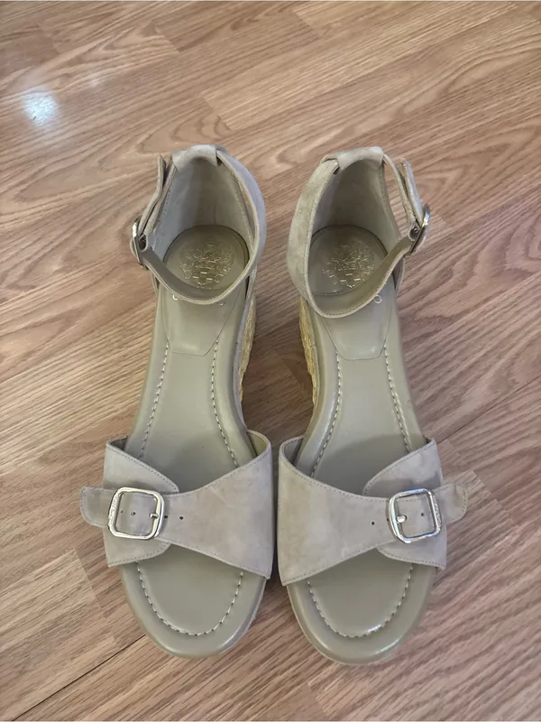 Vince Camuto Taupe Suede Espadrille Wedge Sandals Size 9M - Image 2