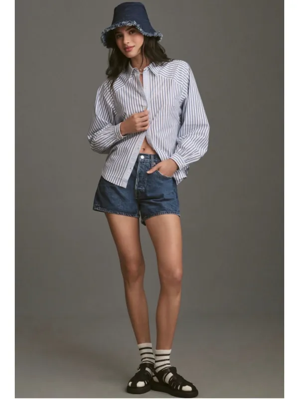 Maeve by Anthropologie Mixed Stripe Cutout Buttondown Shirt Women's Size M - Image 8