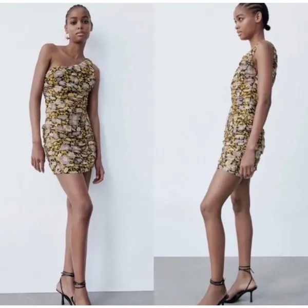 NWT Zara Ruched Floral Mini Dress Sz S - Image 2