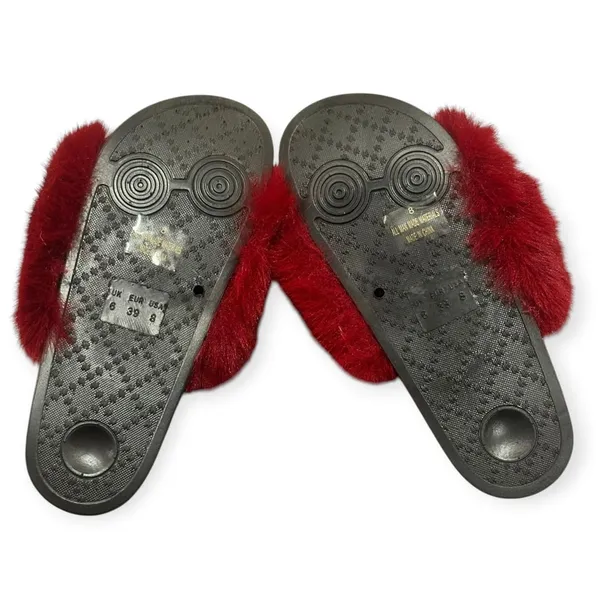 H2K Red Faux Fur Slide Sandals Women’s Size 8 - Image 6
