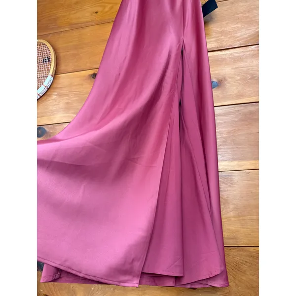 NWT Lulus Epitome of Romance Rose Pink Satin Puff Sleeve Maxi Dress Wedding XS - Image 5