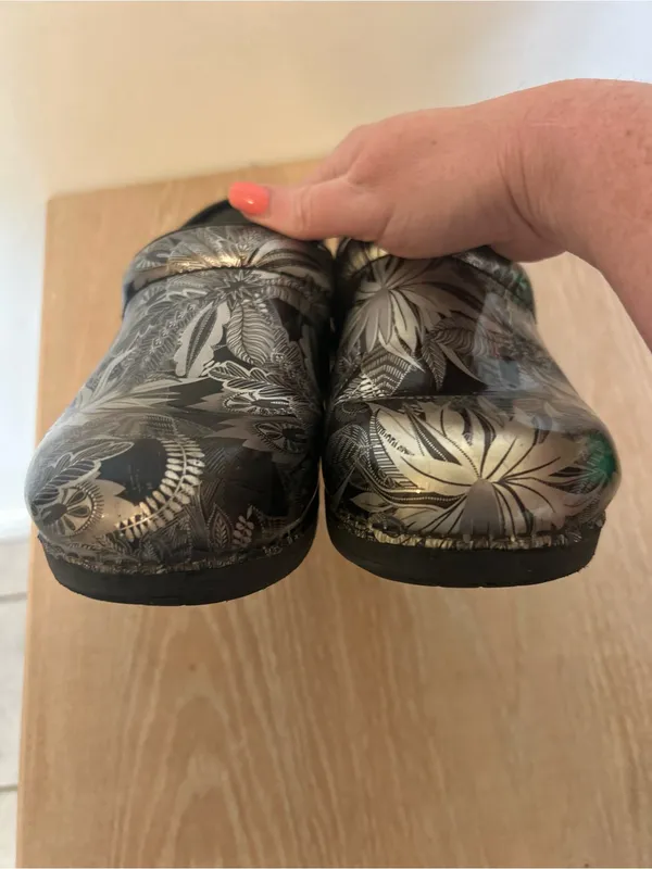 Dansko Black Metallic Floral Clogs for Women - Image 2