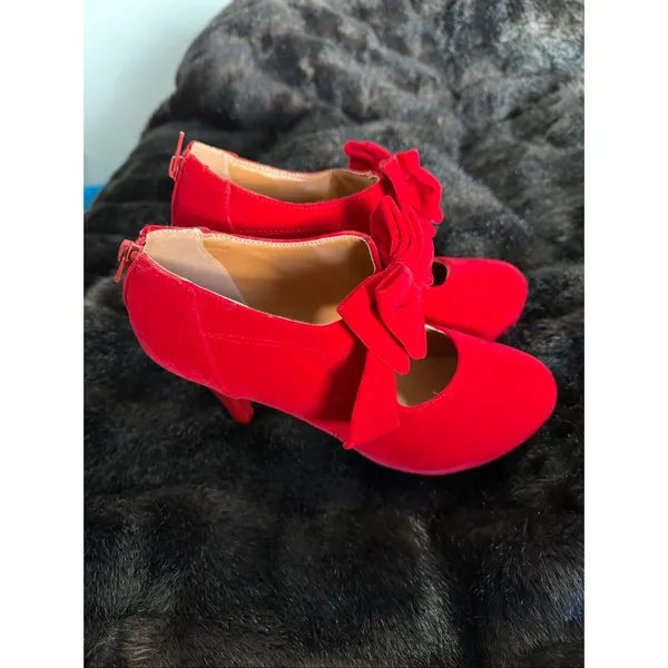 Women's Bow Mary Jane Low Block Chunky Heels Pumps Round Toe Ankle 8.5 - Image 2