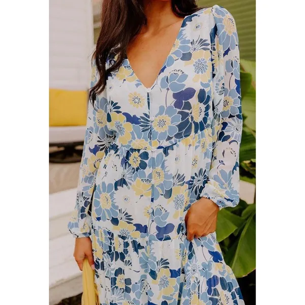 Sugar+Lips Seas The Moment Floral Maxi Dress Small Sky Blue Tiered Boho NWT‎ - Image 12