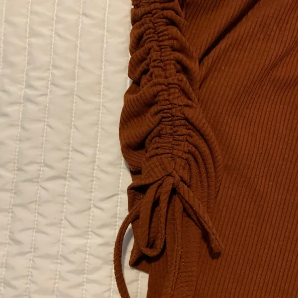 One-Shoulder Top Caution to the Wind Orange Autumn Color Long Sleeve Medium - Image 2