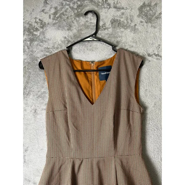ModCloth Dark Academia Cottagecore Prairie Midi Dress Brown Houndstooth Size 6 - Image 2