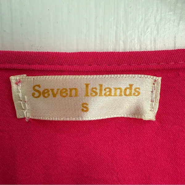 Seven Islands Pink Midi Sundress with Puff Sleeves and V-Neck Small - Image 3