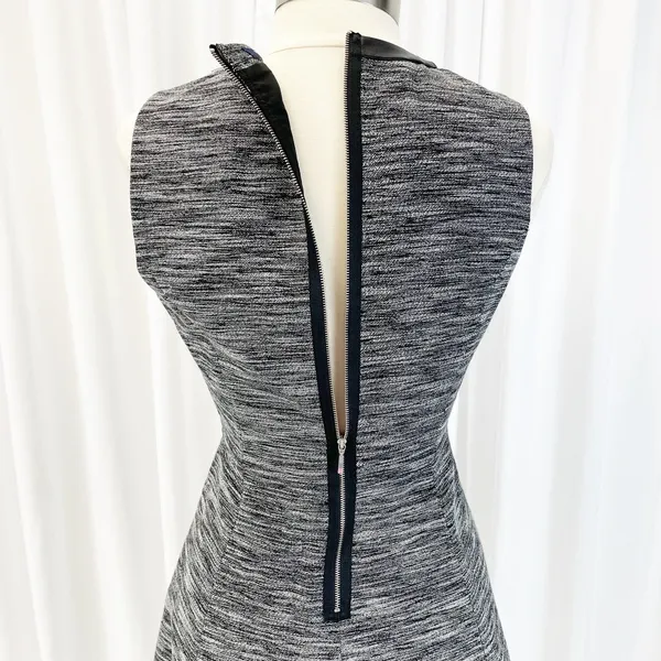 Madewell Womens 10 Anywhere Dress Mini Skater Black White Tweed Faux Leather‎ - Image 5