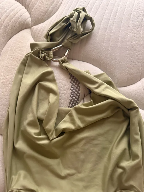 Peppermayo Samara Halterneck Mini Dress Sage - Image 4