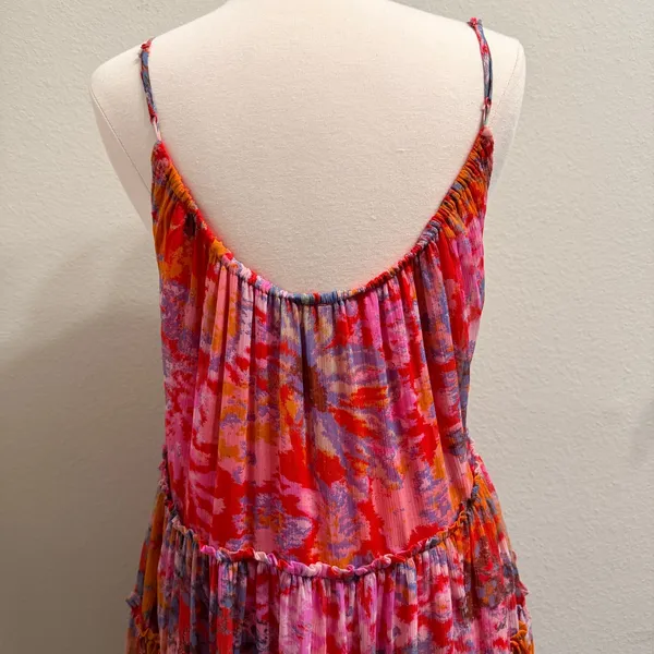 Free People Julianna Maxi Dress Small Red Floral Tiered Chiffon Sheer Boho Chic - Image 16