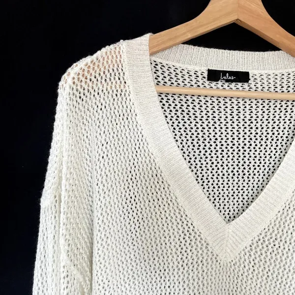 Lulus Sheer Knit V-Neck‎ Sweater Size M White Women Relaxed Nylon Blend - Image 2