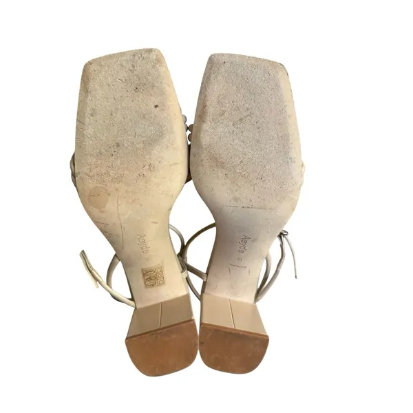 AEYDE Helene Sandal Heel 41 Cream Leather Ankle Strap Block Square Toe Leather - Image 5