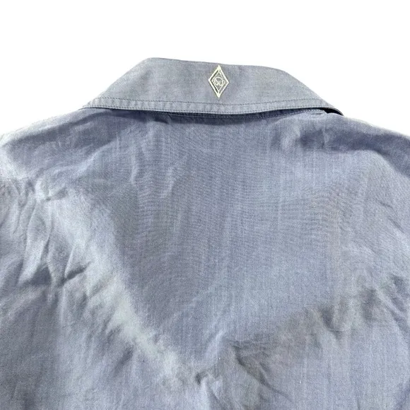 St. John Sport Marie Gray Blue Button Down‎ Shirt Womens Petite Long Sleeve Logo - Image 6