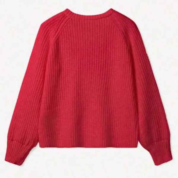 SheIn Autumn New Red Round Neck Single Row Button Casual Cardigan - Image 4