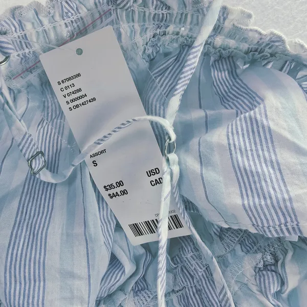 Urban Outfitters -1851 NWT Out From Under Blue Striped‎ Cami Crop Top Smocked Ruffle Hem Small - Image 5