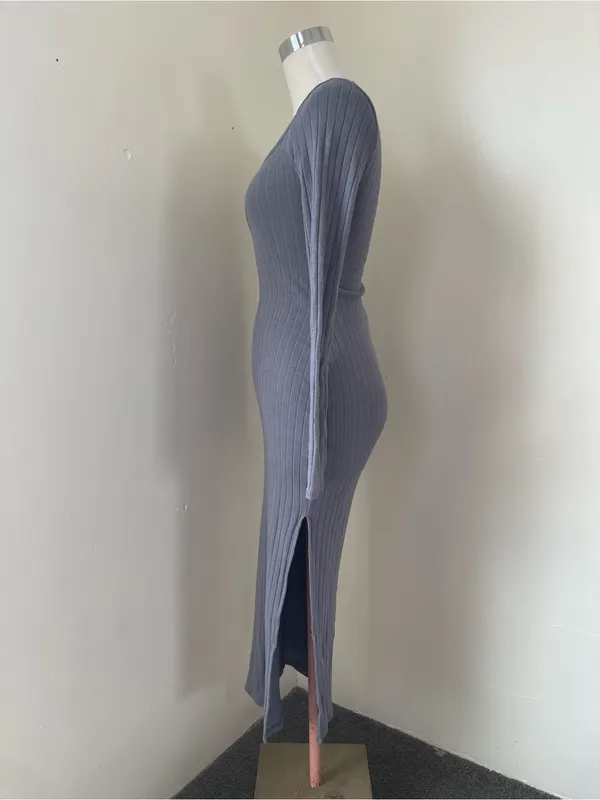 wild fable Ribbed Square-Neck Long Sleeve Maxi Dress - Gray - Image 2
