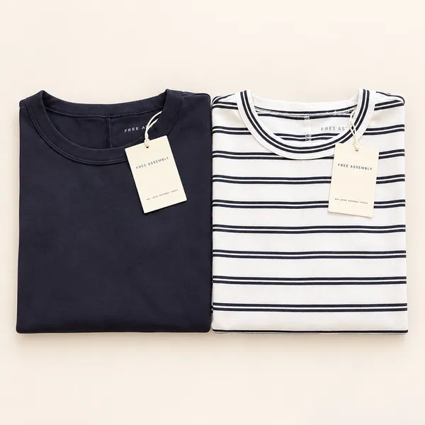 Free Assembly Womens 2-Pack Cap Sleeve Ribbed Tees Navy White Striped Med 8-10 - Image 4