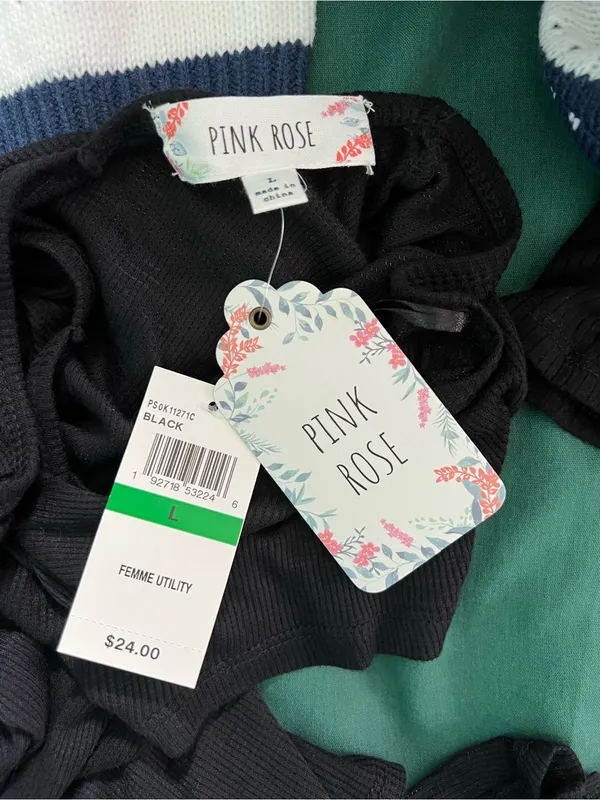 Pink Rose Black Short Sleeve Tie-Front Top - Image 5