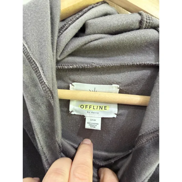 OFFLINE by Aerie Velour Cropped Hoodie Gray Thumbhole Pullover Sweatshirt Small - Image 6