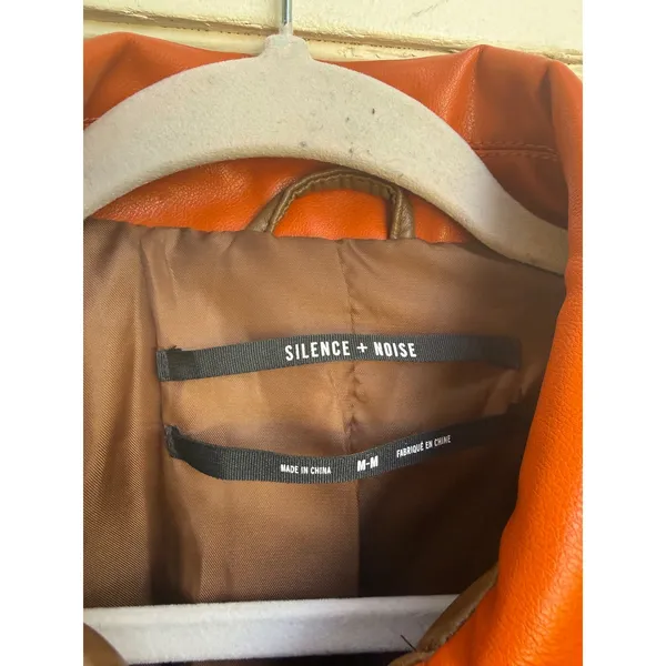Silence + Noise Brown Faux Leather Western Cropped Moto‎ Jacket Size Medium - Image 3