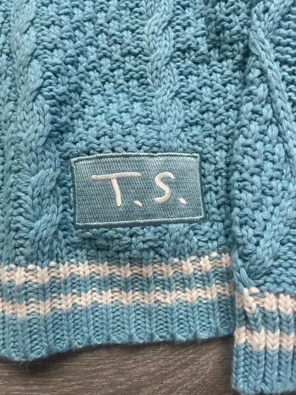 Taylor Swift Blue White 1989 Cardigan Sweater Collegiate Academic Swiftie Size S - Image 3