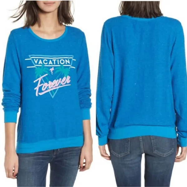 Dream‎ Scene by Wildfox Vacation Forever Relaxed Fit Sweatshirt Blue Size XL - Image 2